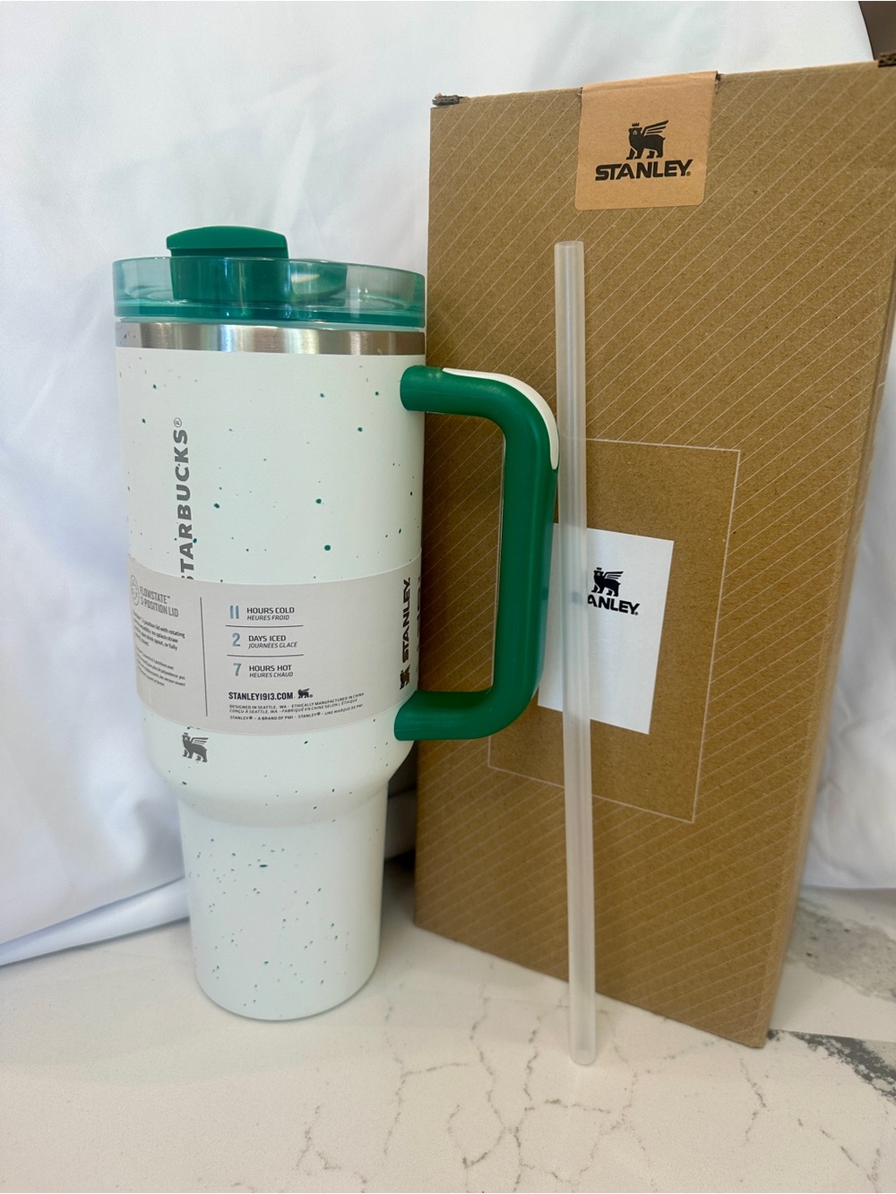 Starbucks x Stanley Quencher H2.0 40oz – Green Speckled Swirl Tumbler NWT
